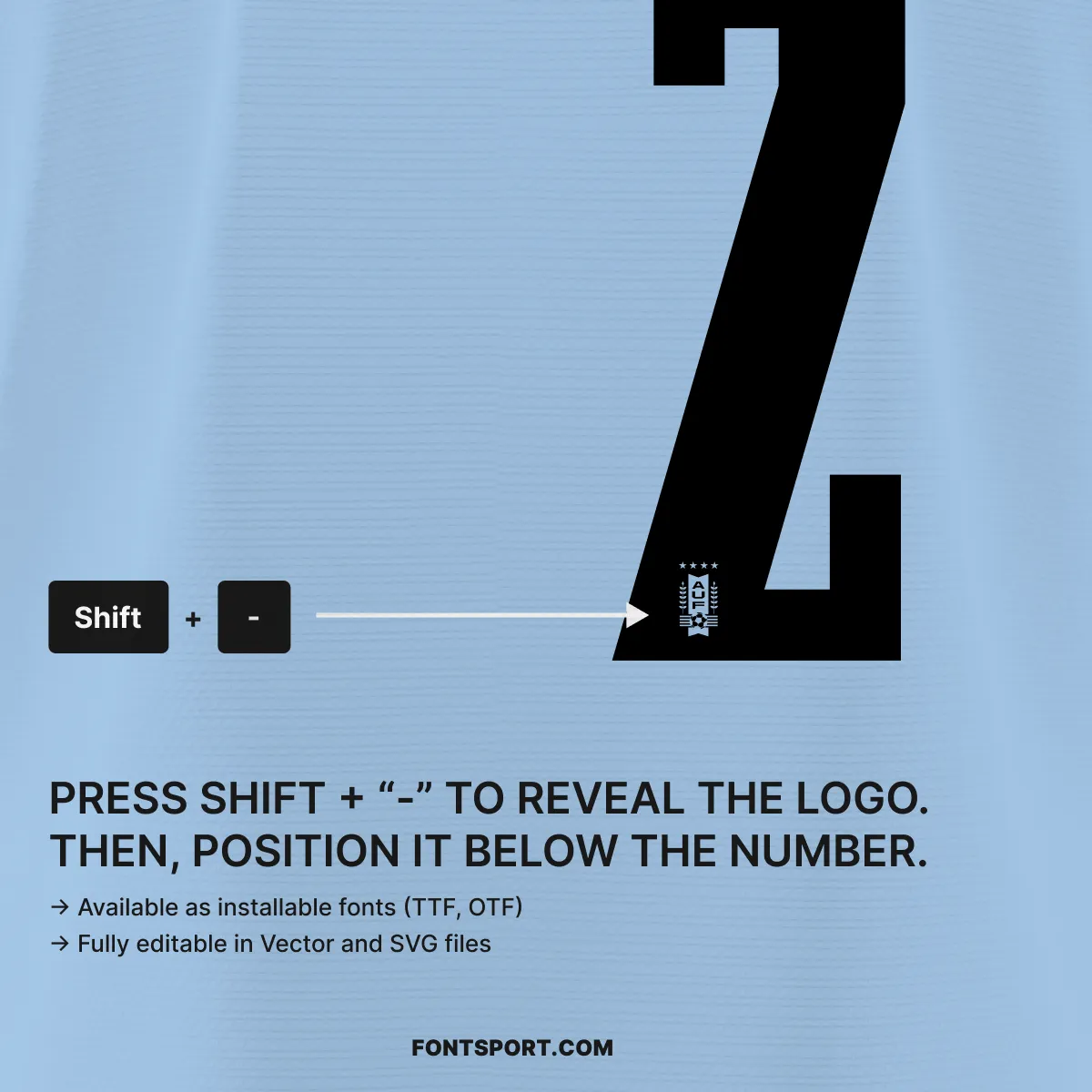 Uruguay World Cup 2026 font kit – how to activate AUF crest glyph using Shift and minus key