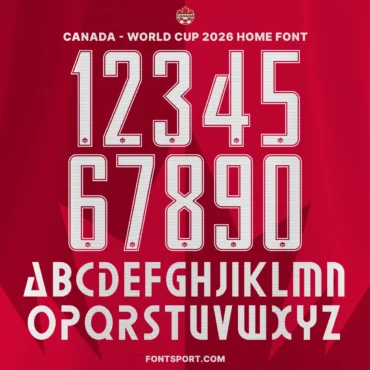 Canada 2026 World Cup font kit – full number set and alphabet preview in red home jersey style