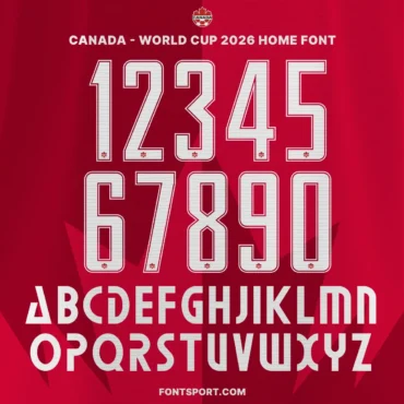 Canada 2026 World Cup font kit – full number set and alphabet preview in red home jersey style