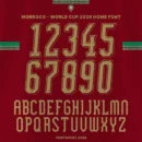 Morocco 2026 home font kit – full alphabet and number set preview in gold on red