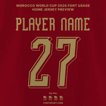 Morocco 2026 home font kit – player name and number mockup for home jersey preview
