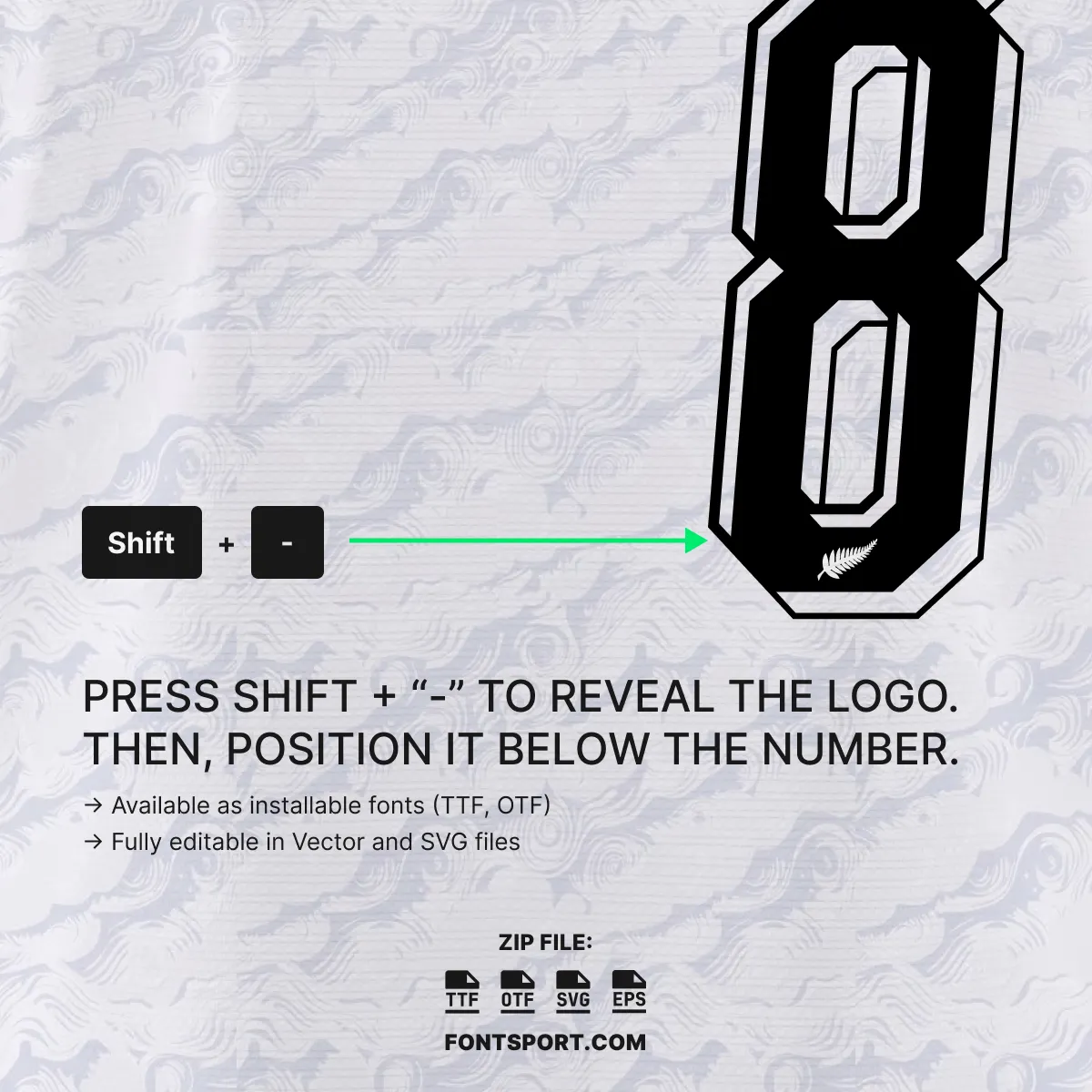 New Zealand 2026 World Cup away font kit – keyboard shortcut guide for revealing the fern logo glyph