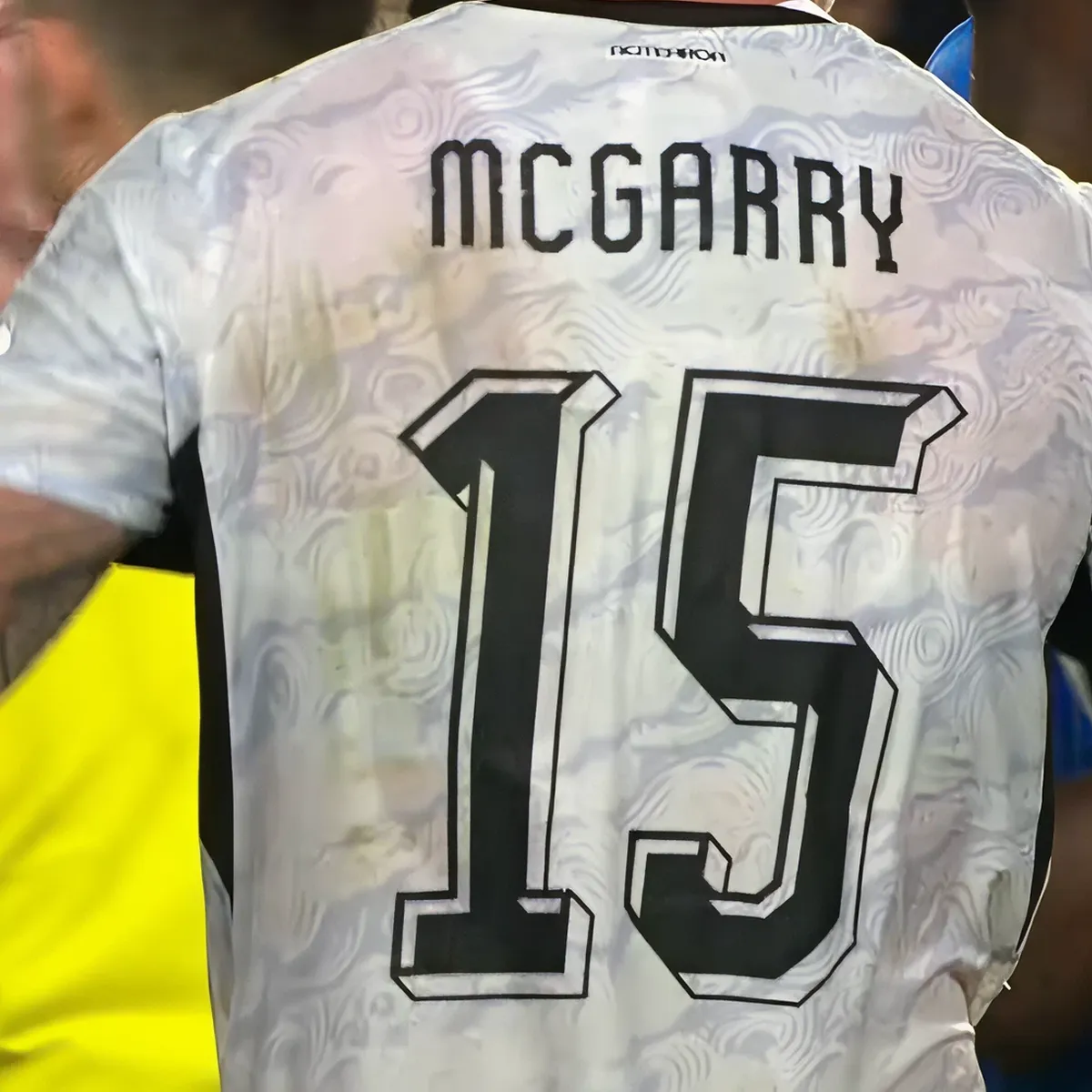 New Zealand 2026 World Cup away font kit – real shirt example showing McGarry name and number 15