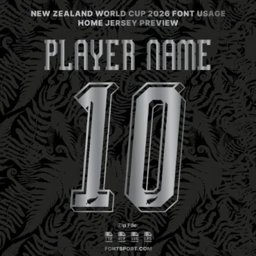 New Zealand 2026 World Cup font kit jersey preview showing player name and number 10 on home shirt