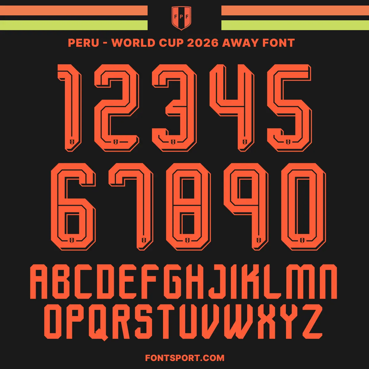 Peru national football team 2026 World Cup away jersey font typography and numbers full set