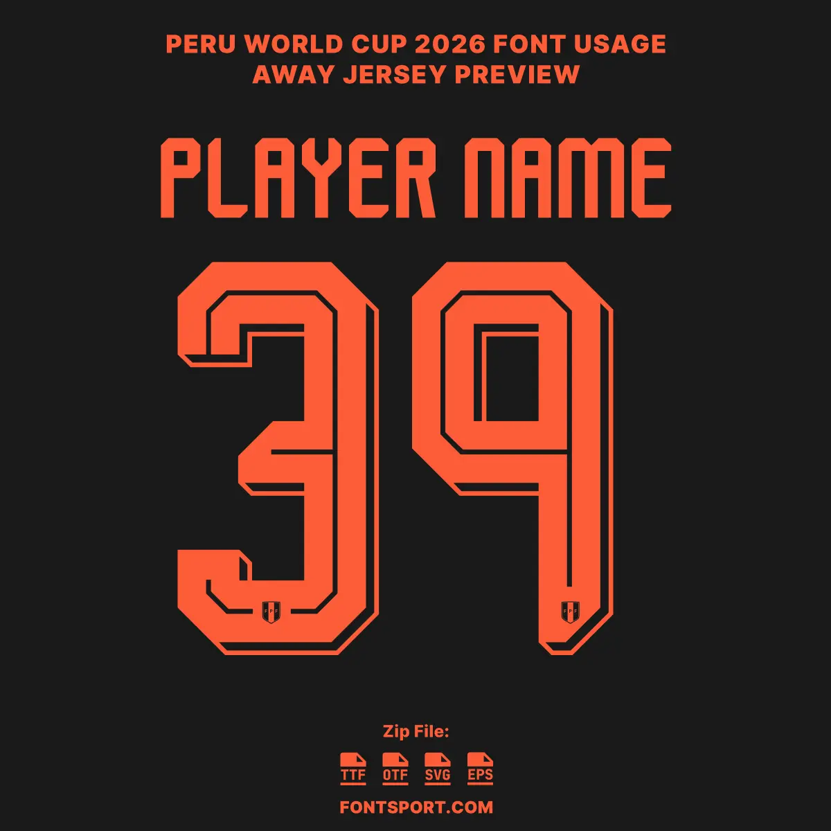 Peru 2026 World Cup away jersey back preview with custom name and number 39 font