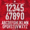 Poland World Cup 2026 away font kit – full number set and alphabet preview on red background