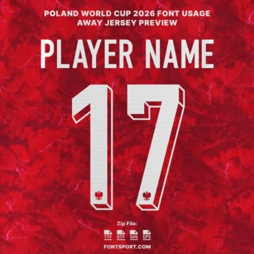 Poland World Cup 2026 away font kit – player name and number 17 jersey preview
