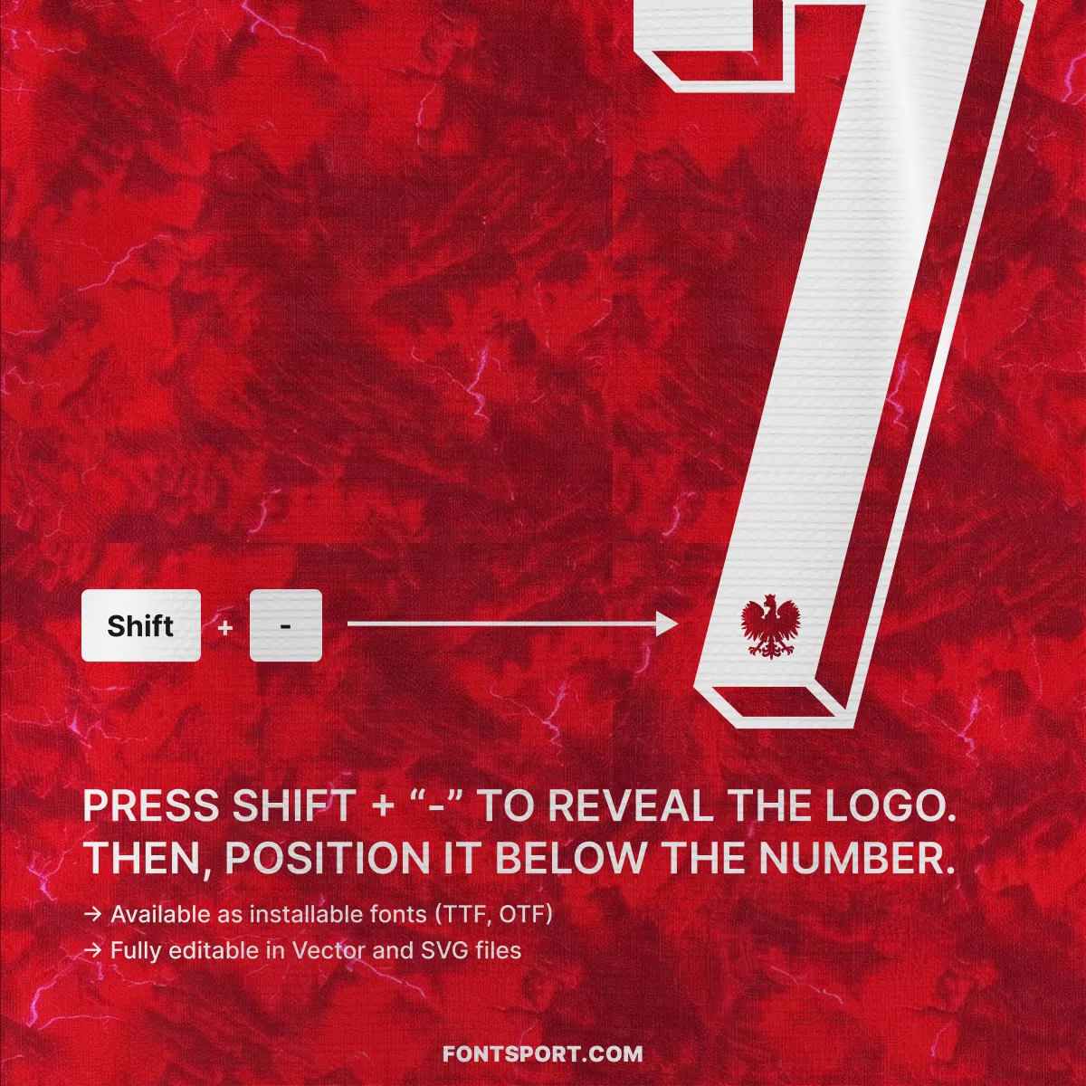 Poland World Cup 2026 away font kit – logo placement guide below the number