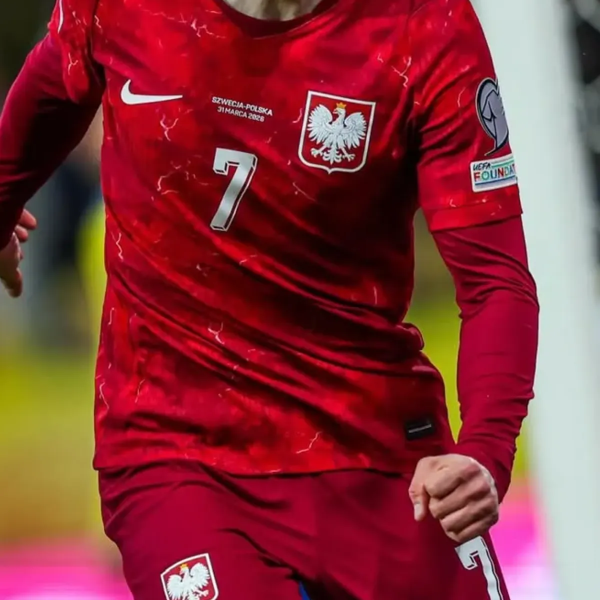Poland World Cup 2026 away font kit – real jersey example showing front number styling