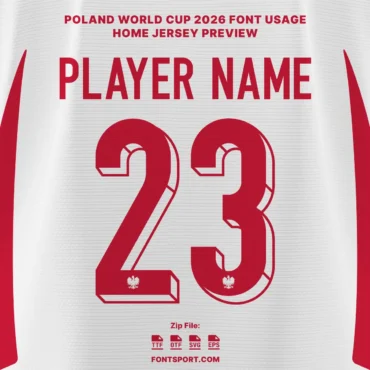 Poland 2026 world cup font kit – player name and number 23 home jersey preview