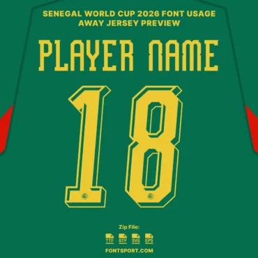Senegal 2026 away font kit – jersey mockup with player name and number 18 on the back