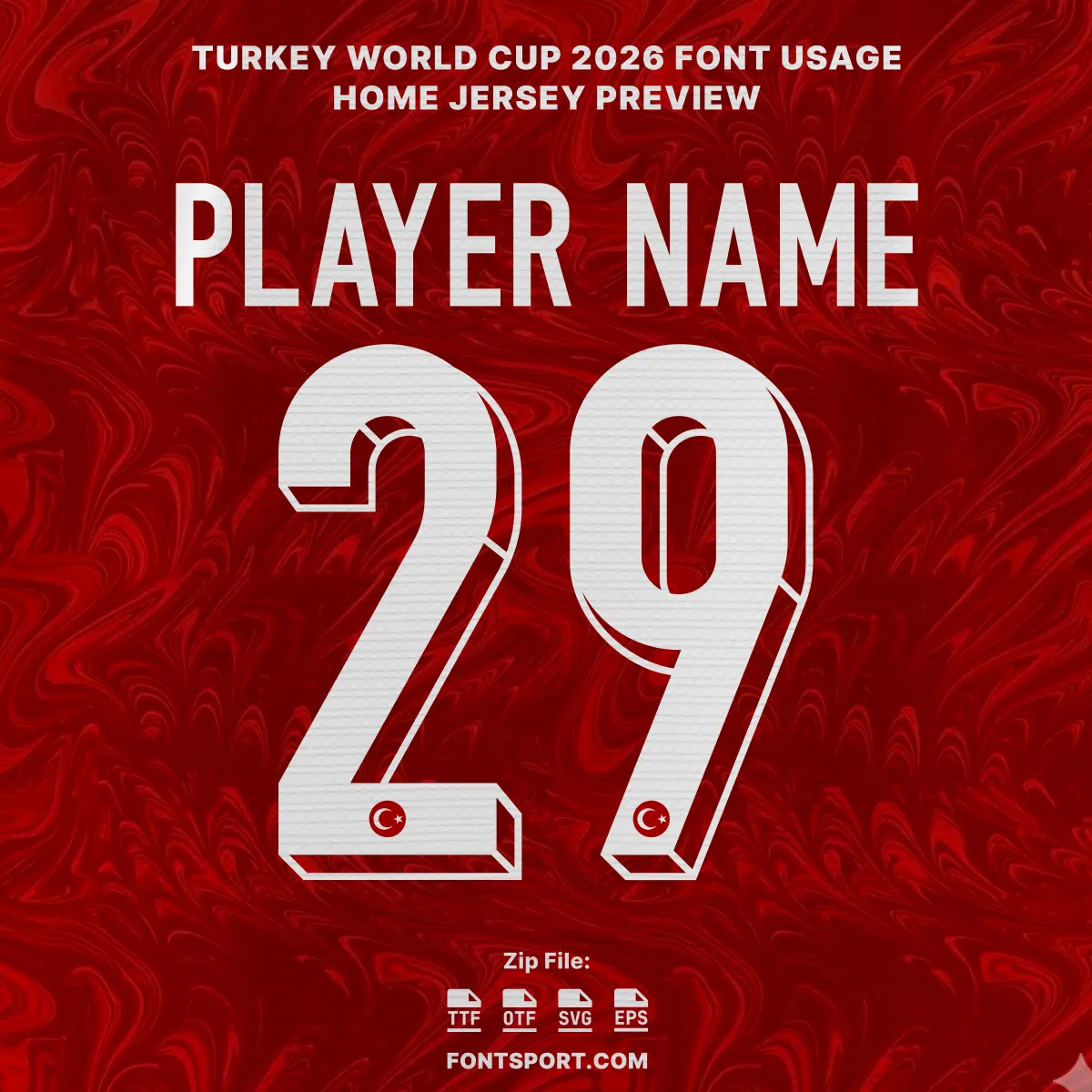 Turkey World Cup 2026 home font kit jersey preview with player name and number 29