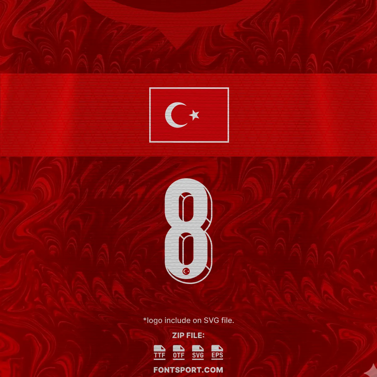 Turkey World Cup 2026 home font kit number 8 preview with chest badge and logo placement