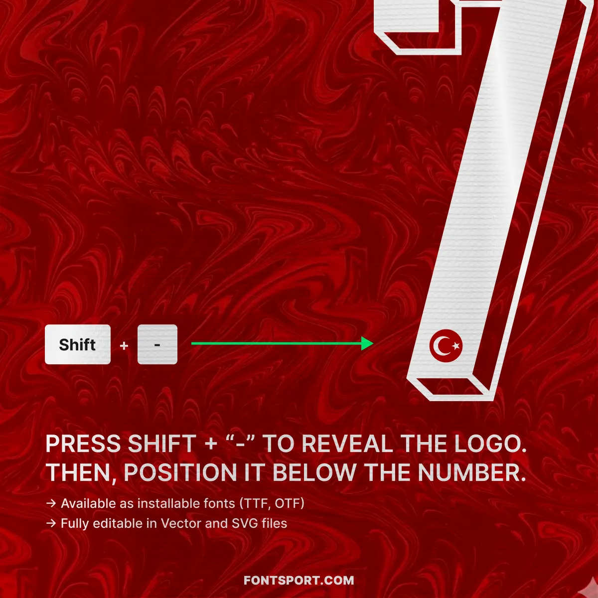 Turkey World Cup 2026 home font kit logo reveal instruction for placing the crescent-star under numbers