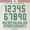 Wales World Cup 2026 away font kit – full number set and alphabet preview in green away jersey style