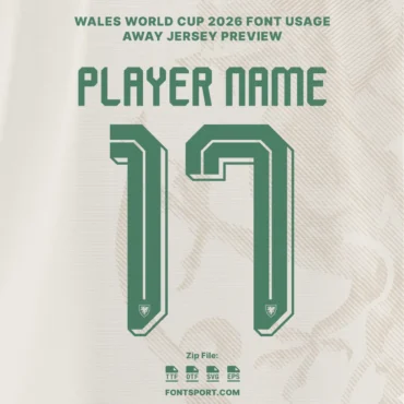 Wales World Cup 2026 away font kit – jersey name and number preview with player name sample